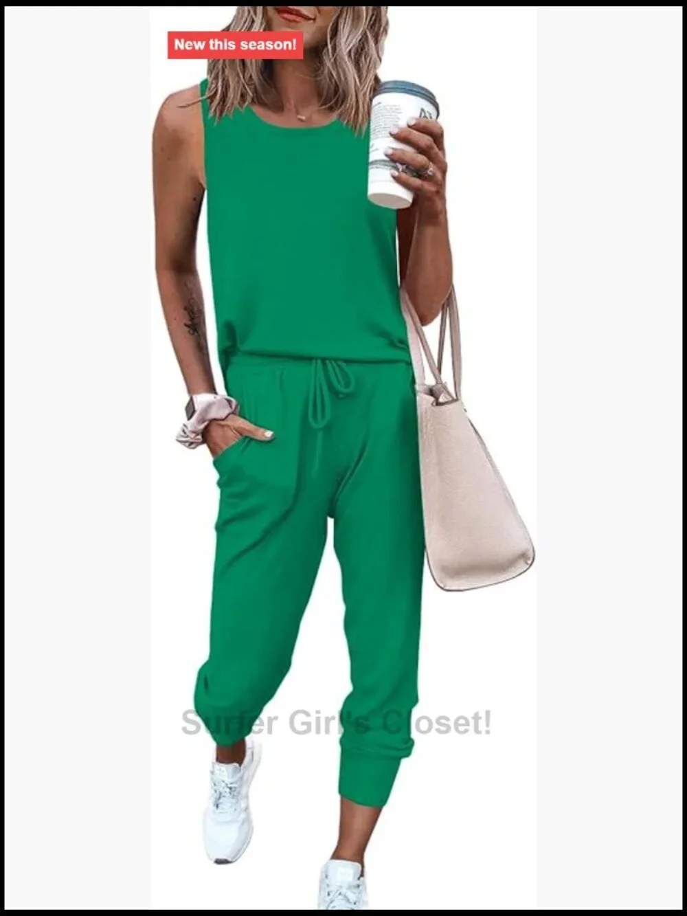 Matching 2 Piece Lounge Set: Sleeveless Tank & Jogger Pants Activewear Travel